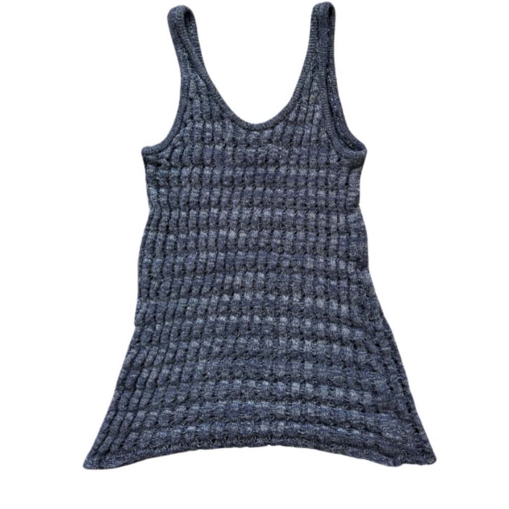 Blue Gray Ribbed Sleeveless Tank Dress Swim Cover Up